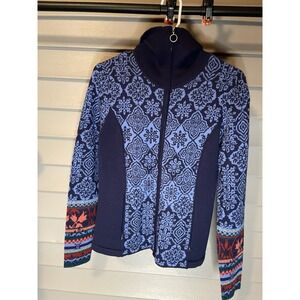 Vintage Icelandic Design Navy Blue Zip Cardigan W/ Sleeve Detail, S, Wool Blend
